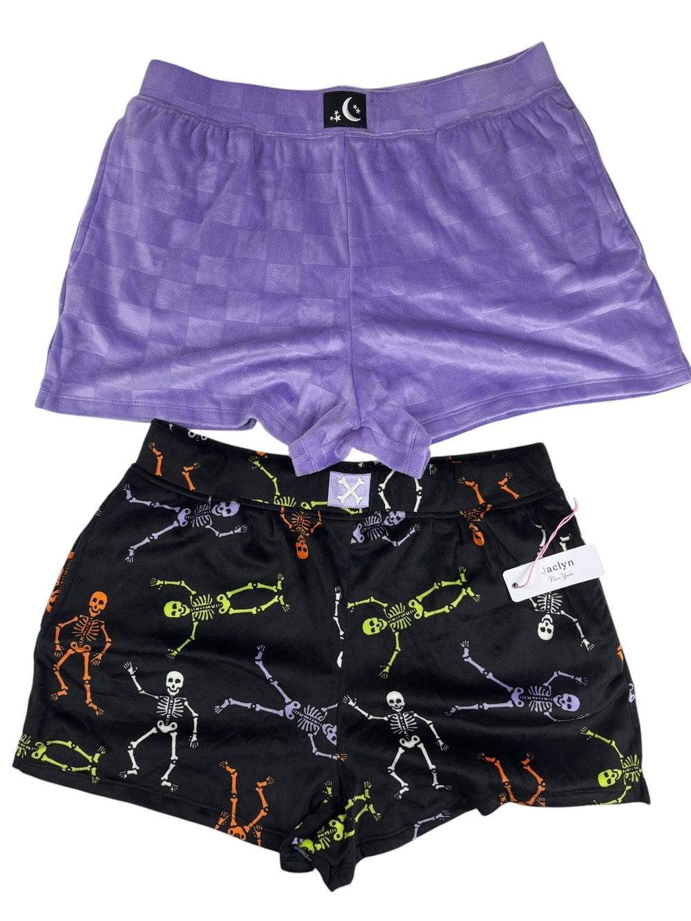 Womens 2 Pack Skeleton Halloween Soft Velour Sleep Pajama Shorts Size M